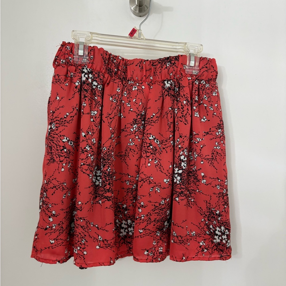 Coral Floral Print Skirt